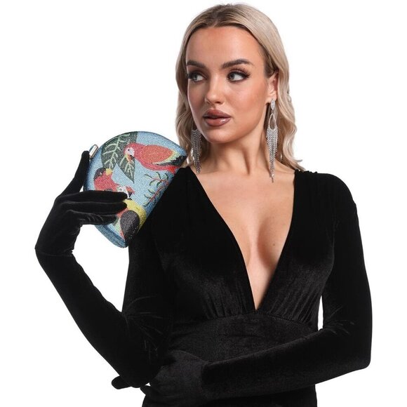 ❤️ Parrot Bag Women Crystal Clutch Cocktail Prom Bird Party Handbags Rhinestone - Picture 2 of 9